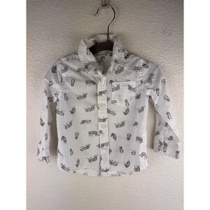 Janie and Jack Baby Button‎ Down Shirt Tiger Print White 12–18 Months
